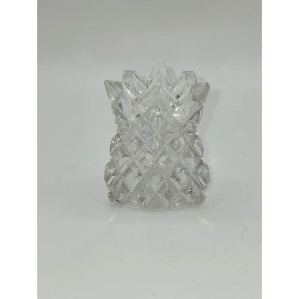 Vintage Cut Glass Toothpick Holder Sawtooth Rim Star Pattern